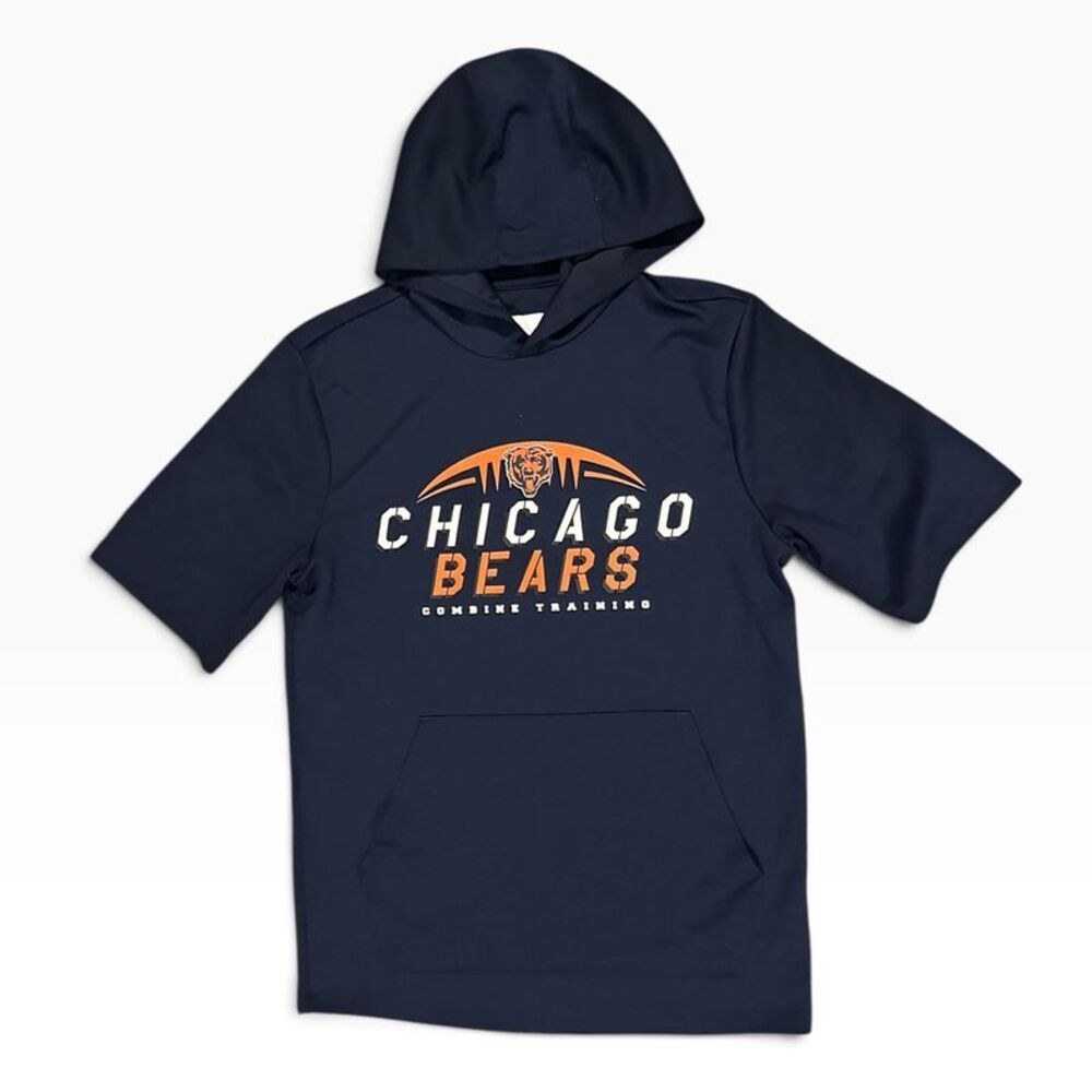 NFL Chicago Bears Men's Combine Training Short Sleeve Hoodie in Navy Blue, Small
